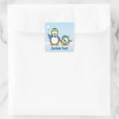 Snowballing pinguïns vierkante sticker (Tas)