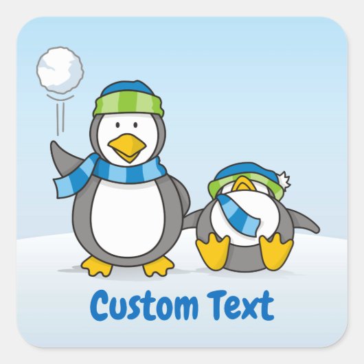 Snowballing pinguïns vierkante sticker (Voorkant)