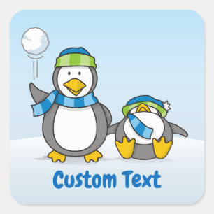 Snowballing pinguïns vierkante sticker