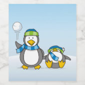 Snowballing pinguïns wijn etiket (Enkel label)