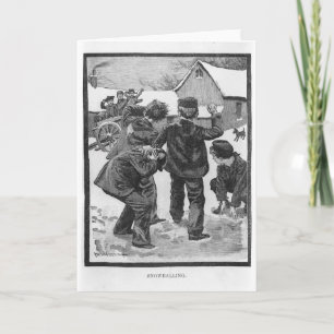Snowballing.  Victoriaans kerstscène Feestdagen Kaart