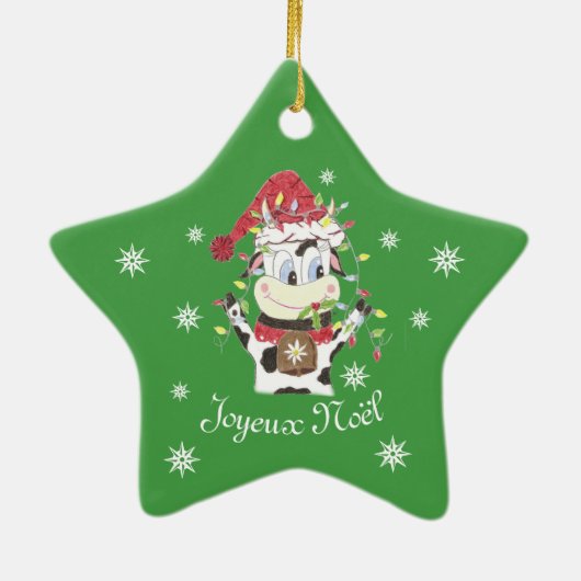 Snowbell de koe groene kerstversiering keramisch ornament (Achterkant)