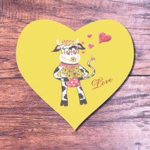 Snowbell de koe uit liefde, gele hartstickers hart sticker