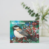 Snowberries Chickadee Forest Merry kerst Briefkaart (Staand voorkant)