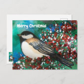 Snowberries Chickadee Forest Merry kerst Briefkaart (Voorkant / Achterkant)