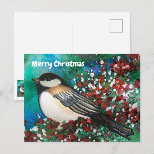 Snowberries Chickadee Forest Merry kerst Briefkaart (Voorkant / Achterkant)