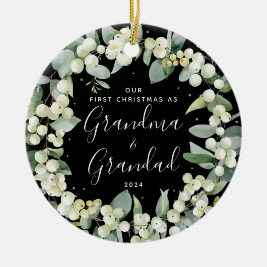Snowberries Eerste Kerstmis als grootouders Foto Keramisch Ornament (Voorkant)