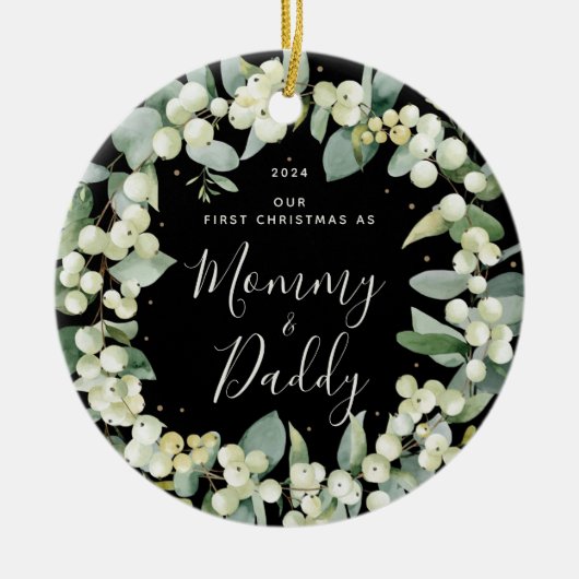 Snowberries Eerste Kerstmis als Ouders Foto Keramisch Ornament (Voorkant)