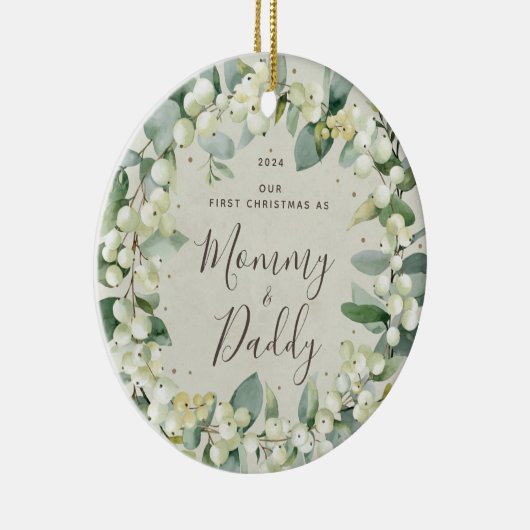 Snowberries Eerste Kerstmis als Ouders Foto Keramisch Ornament (Rechts)