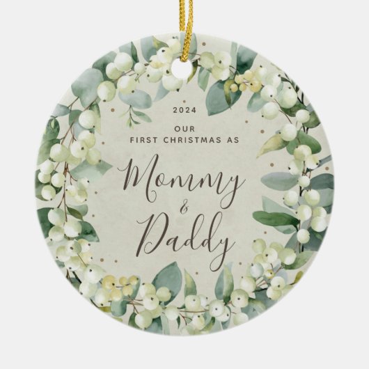 Snowberries Eerste Kerstmis als Ouders Foto Keramisch Ornament (Voorkant)