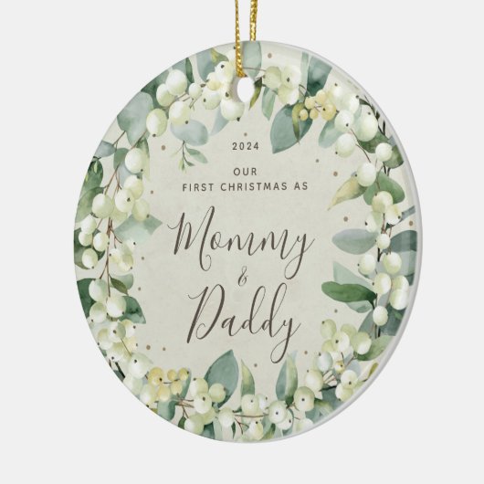 Snowberries Eerste Kerstmis als Ouders Foto Keramisch Ornament (Links)