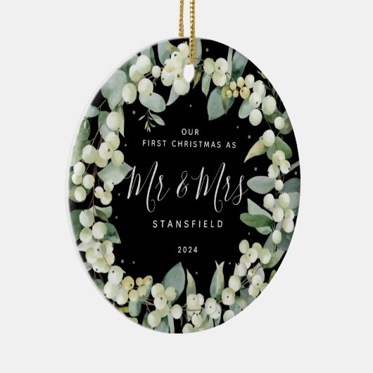 Snowberries - Onze eerste Kerstmis, Mr & Mrs Foto Keramisch Ornament (Rechts)