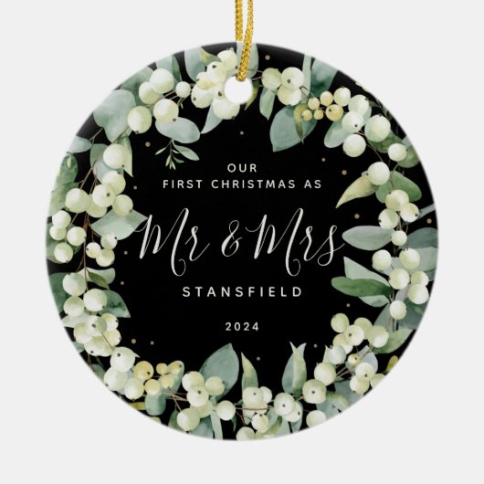 Snowberries - Onze eerste Kerstmis, Mr & Mrs Foto Keramisch Ornament (Voorkant)