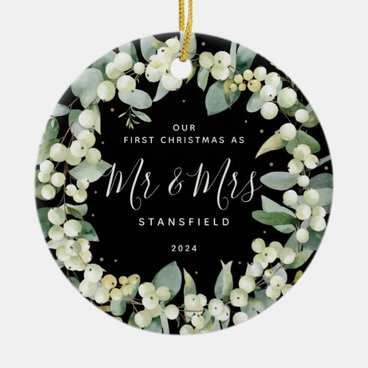 Snowberries - Onze eerste Kerstmis, Mr & Mrs Foto Keramisch Ornament (Voorkant)