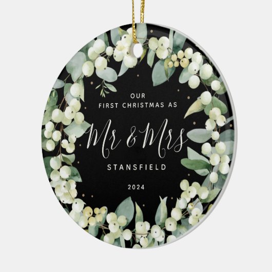 Snowberries - Onze eerste Kerstmis, Mr & Mrs Foto Keramisch Ornament (Links)