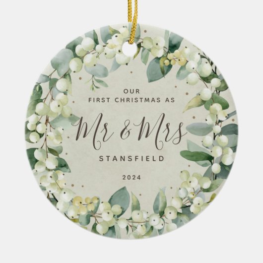 Snowberries - Onze eerste Kerstmis, Mr & Mrs Foto Keramisch Ornament (Voorkant)
