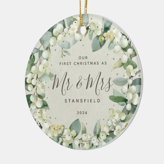 Snowberries - Onze eerste Kerstmis, Mr & Mrs Foto Keramisch Ornament (Links)