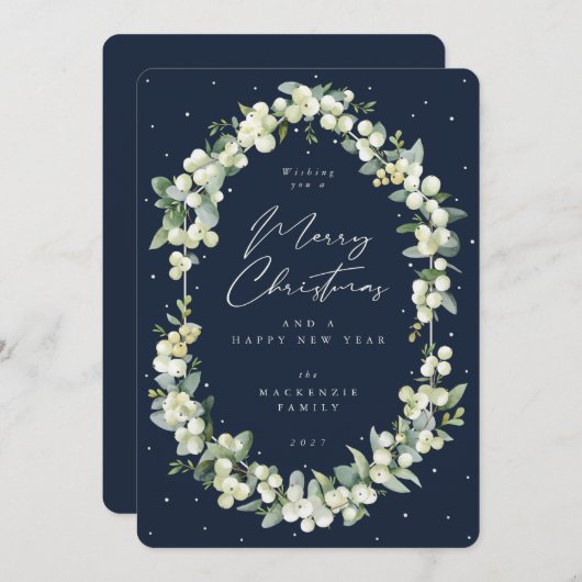 Snowberry+Eucalyptus Botanical Frame Christmas Feestdagenkaart (Voorkant / Achterkant)
