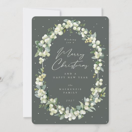 Snowberry+Eucalyptus Botanical Frame Christmas Feestdagenkaart (Voorkant)