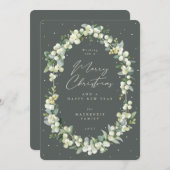 Snowberry+Eucalyptus Botanical Frame Christmas Feestdagenkaart (Voorkant / Achterkant)