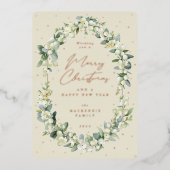 Snowberry + Eucalyptus Botanische kerstmis met Lij Folie Feestdagenkaart (Voorkant)