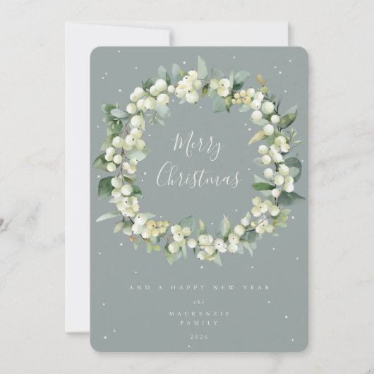 Snowberry + Eucalyptus Christmas Wreath Non-Photo Feestdagenkaart (Voorkant)