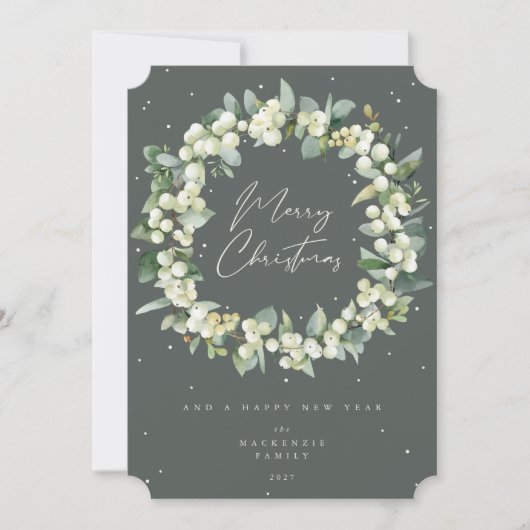 Snowberry + Eucalyptus Christmas Wreath Non-Photo Feestdagenkaart (Voorkant)