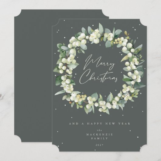 Snowberry + Eucalyptus Christmas Wreath Non-Photo Feestdagenkaart (Voorkant / Achterkant)