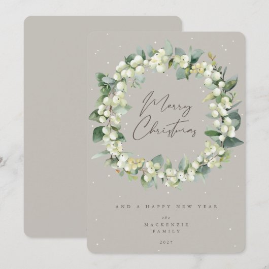 Snowberry + Eucalyptus Christmas Wreath Non-Photo Feestdagenkaart (Voorkant / Achterkant)