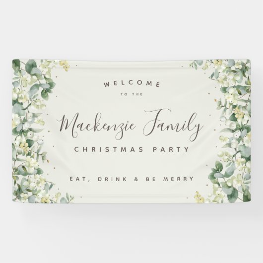 Snowberry+Eucalyptus Kerstfeestdag Spandoek (Horizontaal)