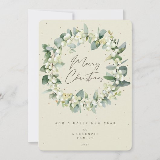 Snowberry + Eucalyptus Kerstmis zonder foto Feestdagenkaart (Voorkant)