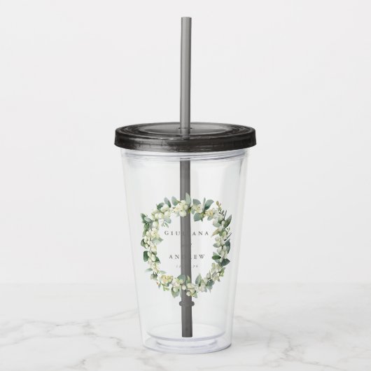 Snowberry & Eucalyptus krans gepersonaliseerde bru Acryl Drinkbeker (Voorkant)