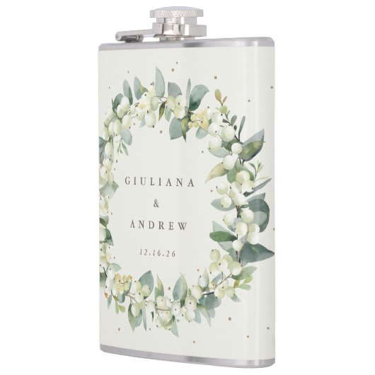 Snowberry & Eucalyptus krans gepersonaliseerde bru Heupfles (Links)