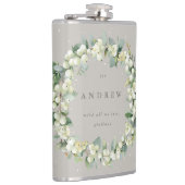 Snowberry & Eucalyptus krans gepersonaliseerde bru Heupfles (Rechts)