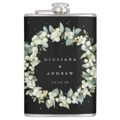 Snowberry & Eucalyptus krans gepersonaliseerde bru Heupfles (Voorkant)