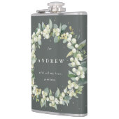 Snowberry & Eucalyptus krans gepersonaliseerde bru Heupfles (Links)