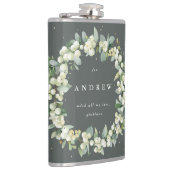 Snowberry & Eucalyptus krans gepersonaliseerde bru Heupfles (Rechts)