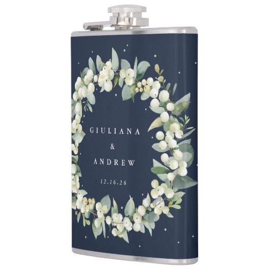 Snowberry & Eucalyptus krans gepersonaliseerde bru Heupfles (Links)