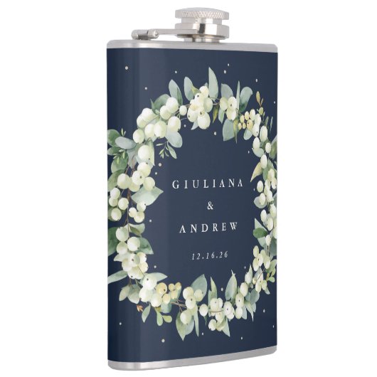 Snowberry & Eucalyptus krans gepersonaliseerde bru Heupfles (Rechts)