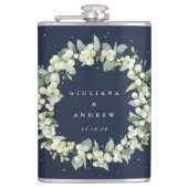 Snowberry & Eucalyptus krans gepersonaliseerde bru Heupfles (Voorkant)