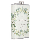 Snowberry & Eucalyptus krans gepersonaliseerde bru Heupfles (Rechts)