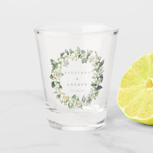 Snowberry & Eucalyptus krans gepersonaliseerde bru Shot Glas (Voorkant)