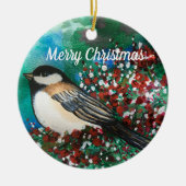 Snowberry's Chickadee Merry kersttwitteraar Keramisch Ornament (Voorkant)