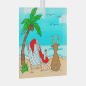 Snowbird Kerstmis, Kerstman en rendier op strand Glas Ornament (Voorkant Rechts)