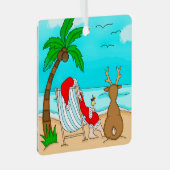 Snowbird Kerstmis, Kerstman en rendier op strand  Metalen Ornament (Voorkant Rechts)