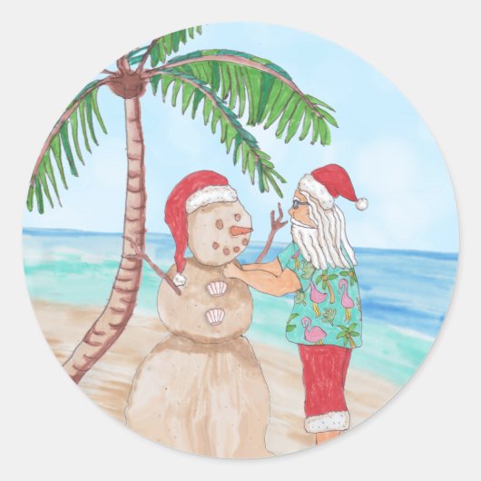 Snowbird Santa en Sandy Snowman Ronde Sticker (Voorkant)