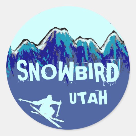 Snowbird Utah blauw thema snowboarder stickers (Voorkant)