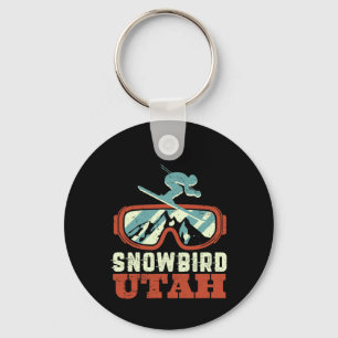 Snowbird Utah Mountain Retro Skiing and Sn Sleutelhanger