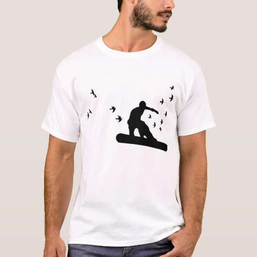 snowboard. aan boord met vogels. blk. t-shirt (Voorkant)