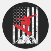 Snowboard American Flag Patriotic Snowboarding win Ronde Sticker (Voorkant)